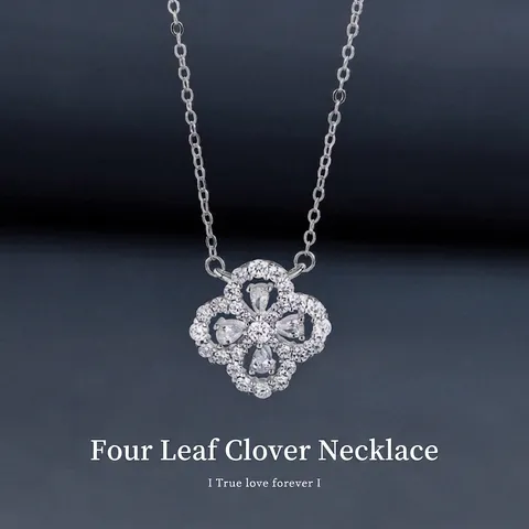 Luxury 925 Sterling Silver Moissanite Four Leaf Clover Pendant Necklace For Women Elegant Floral Jewelry With GRA Certificate