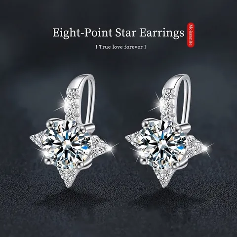 925 Sterling Silver Moissanite Eight-Pointed Star Earrings Luxurious Radiant D Color VVS1 Moissanite Ear Hooks Fine Jewelry For Women Gift
