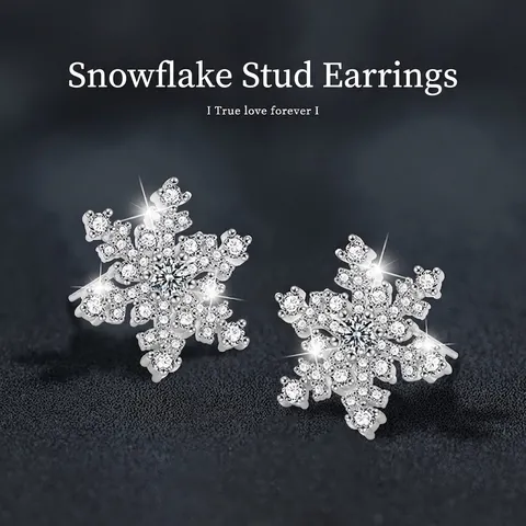 925 Sterling Silver Moissanite Snowflake Stud Earrings Elegant D Color Moissanite Earring For Women Christmas Jewelry Gift