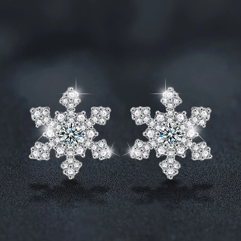 925 Sterling Silver Moissanite Snowflake Stud Earrings Elegant D Color Moissanite Earring For Women Christmas Jewelry Gift