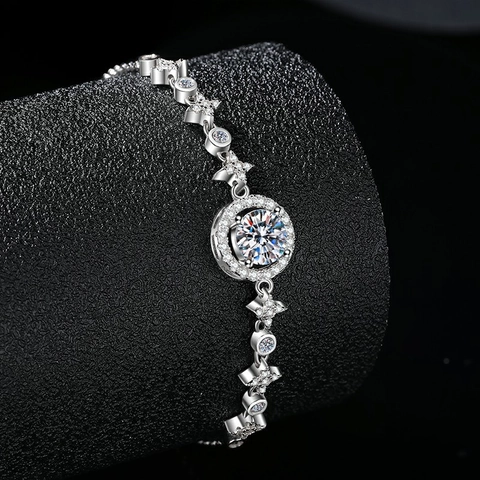 925 Sterling Silver Moissanite Bracelet Luxury Star And Moon Design Adjustable Slider Bracelet D Color VVS1 Fine Jewelry For Women