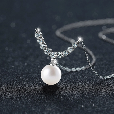 Collana Con Pendente a Sorriso in Argento Sterling 925 e Moissanite Con Perla Artificiale Elegante Catena a Croce Gioielli Donna