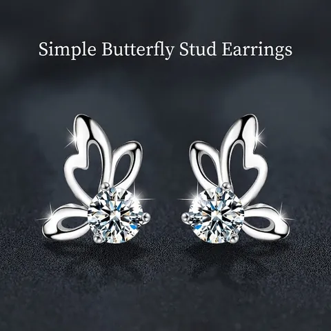 Pendientes de Botón de Mariposa de Plata de Ley S925 con Moissanita para Mujer Minimalista Color D VVS1 Joyería de Moissanita Regalo