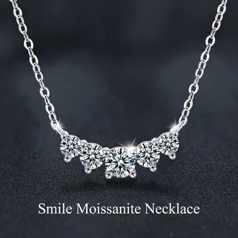 925 Sterling Silver Moissanite Smile Necklace D Color VVS1 Moissanite Pendant Clavicle Chain Jewelry For Women