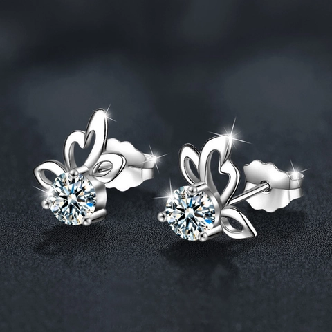 Pendientes de Botón de Mariposa de Plata de Ley S925 con Moissanita para Mujer Minimalista Color D VVS1 Joyería de Moissanita Regalo