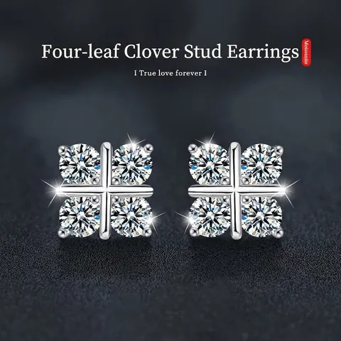 Pendientes de Botón de Trébol de Plata de Ley 925 Para Mujer Moissanita Color D VVS1 Joyería Geométrica Simple Regalo