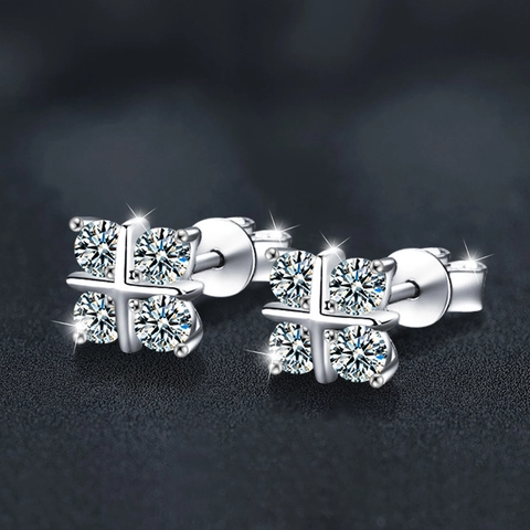 Pendientes de Botón de Trébol de Plata de Ley 925 Para Mujer Moissanita Color D VVS1 Joyería Geométrica Simple Regalo