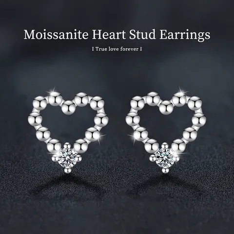 Pendientes de Botón de Corazón de Plata de Ley S925 para Mujer Minimalista Color D VVS1 Moissanita Joyería con Forma de Corazón Regalo