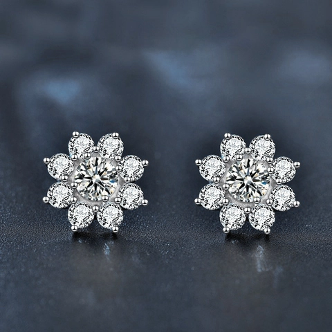 Σκουλαρίκια Καρφωτά από Ασήμι 925 Moissanite Ηλιοτρόπιο για Γυναίκες Μινιμαλιστικά με Βιδωτό Κούμπωμα Κοσμήματα Γάμου
