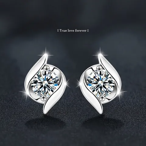 Pendientes de Botón de Plata de Ley 925 Moissanita para Mujer Diseño Giratorio Talla Brillante Redonda Con Certificado GRA Joyería Regalo