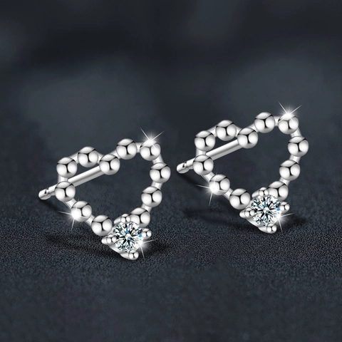 Pendientes de Botón de Corazón de Plata de Ley S925 para Mujer Minimalista Color D VVS1 Moissanita Joyería con Forma de Corazón Regalo