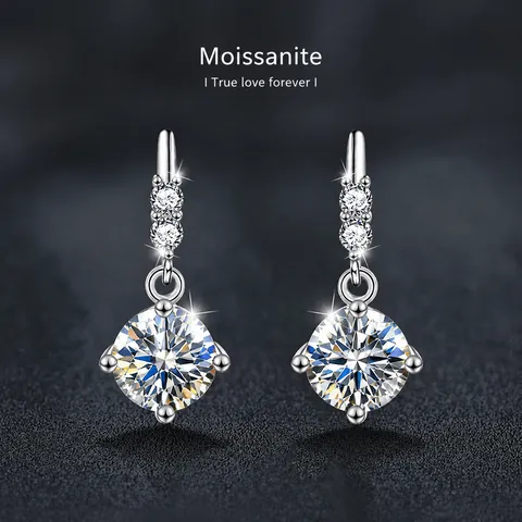 925 Sterling Silver Moissanite Dangle Earrings Four Claw Inlaid Round Cut Tassel Earrings For Women Wedding Jewelry Gift