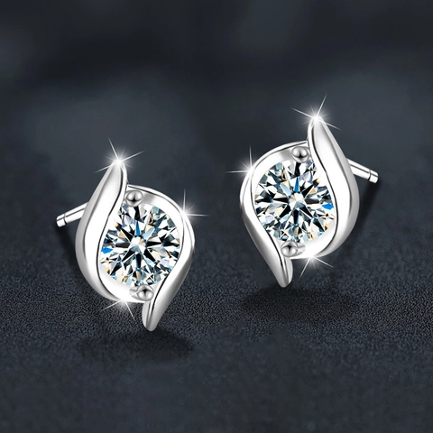 Pendientes de Botón de Plata de Ley 925 Moissanita para Mujer Diseño Giratorio Talla Brillante Redonda Con Certificado GRA Joyería Regalo