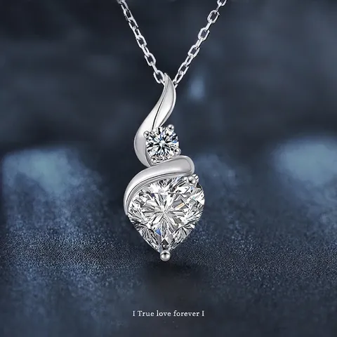 S925 Sterling Silver Heart Moissanite Pendant Necklace For Women 2ct D Color VVS1 Moissanite Heart Necklace With GRA Certificate