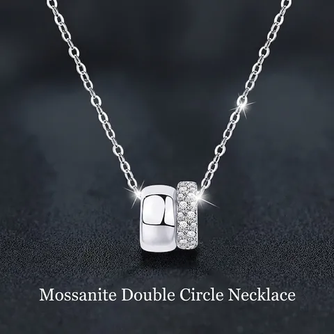 Collar con Colgante de Doble Anillo de Plata de Ley S925 Moissanita para Mujer Cadena de Clavícula VVS1 Color D Joyería Regalo