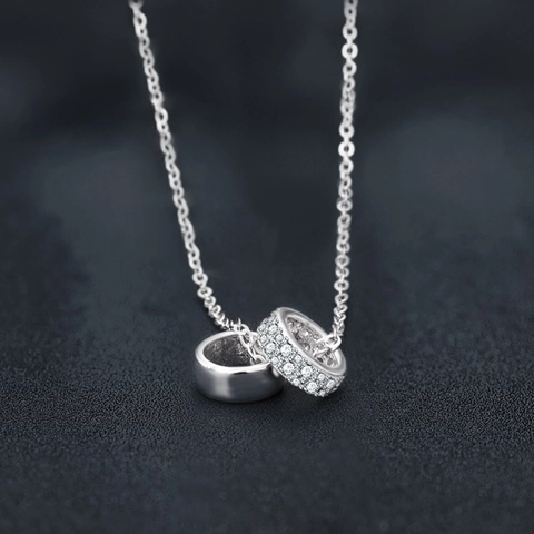 Collar con Colgante de Doble Anillo de Plata de Ley S925 Moissanita para Mujer Cadena de Clavícula VVS1 Color D Joyería Regalo