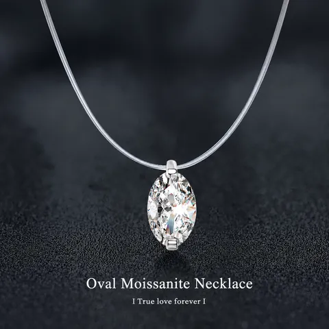S925 Sterling Silver Moissanite Oval Cut Pendant Necklace For Women Simple Invisible Fishing Line Solitaire Necklace Jewelry Gift