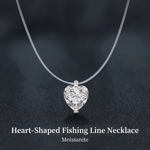 925 Sterling Silver Heart Moissanite Pendant Invisible Fishing Line Necklace Minimalist Transparent Chain Clavicle Necklace For Women