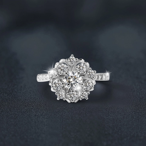 925 Sterling Silver Moissanite Flower Ring For Women Adjustable Opening 0.5ct D Color VVS1 Gemstone Jewelry Engagement Gift