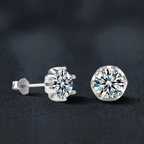 Pendientes de Botón de Moissanita Color D Plata de Ley S925 Engaste Seis Garras Copo de Nieve Minimalista Joyería Mujer