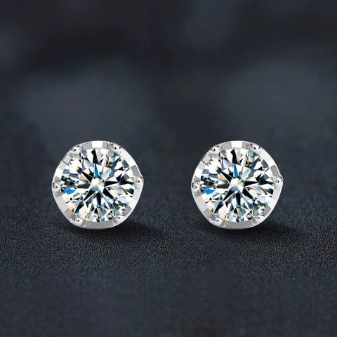 Pendientes de Botón de Moissanita Color D Plata de Ley S925 Engaste Seis Garras Copo de Nieve Minimalista Joyería Mujer