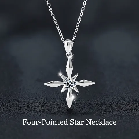 Collar con Colgante de Estrella de Cuatro Puntas de Plata de Ley S925 para Mujer Elegante Moda D Color VVS1 Joyería de Cadena de Clavícula