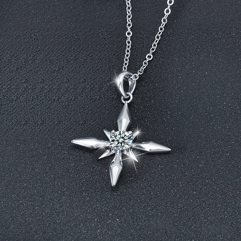Collar con Colgante de Estrella de Cuatro Puntas de Plata de Ley S925 para Mujer Elegante Moda D Color VVS1 Joyería de Cadena de Clavícula