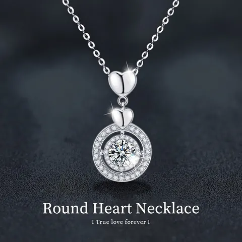 Collana con Ciondolo in Moissanite in Argento Sterling 925 per Donna Elegante Collana in Moissanite a Cuore Tondo Doppio Halo Gioielli
