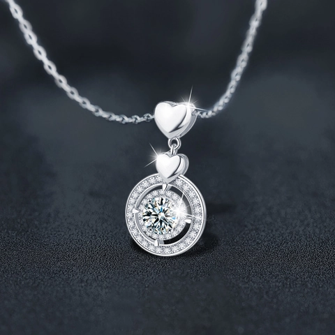 Collana con Ciondolo in Moissanite in Argento Sterling 925 per Donna Elegante Collana in Moissanite a Cuore Tondo Doppio Halo Gioielli