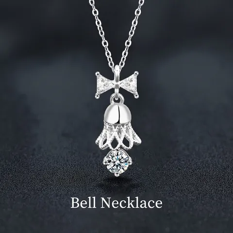 Collar con Colgante de Lazo y Campana de Plata de Ley 925 Moissanita Color D VVS Cadena de Clavícula Joyería para Mujer Regalo de Navidad