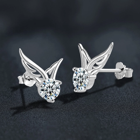 925 Sterling Zilver Moissaniet Engerenvleugels Oorknopjes Voor Dames Elegant Mode Vleugel Sieraden Zilver Goud Verguld