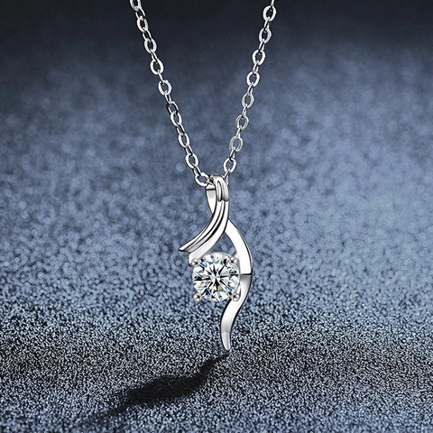 Moissanit 925 Sterlingsilber Anhänger Halskette Rundschliff D-Farbe 1 Karat Gedrehte Vier-Krallen Schmuck Für Damen Geschenk
