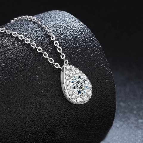 925 Sterling Silver Moissanite Necklace Pear Waterdrop Halo Pendant Necklace For Women Elegant Minimalist Jewelry Moissanite Choker