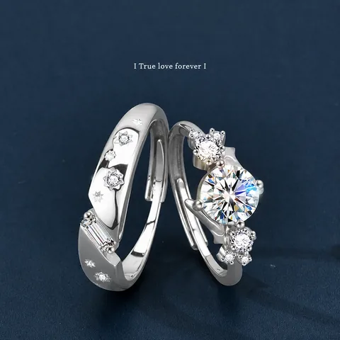S925 Sterling Silver Moissanite Couple Rings Luxury D Color Moissanite Engagement Ring Adjustable Open Band Jewelry Gift