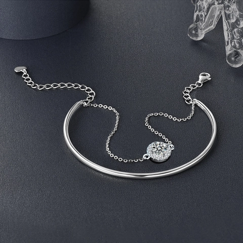 S925 Sterlingsilber Moissanit Lagen-Armband Armreif Leicht Luxus Rund Halo Strass Herz Anhänger Schmuck Für Damen