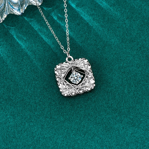S925 Sterling Silver Moissanite Square Dreamcatcher Pendant Necklace For Women Luxury Woven Bird Nest Design Jewelry Gift
