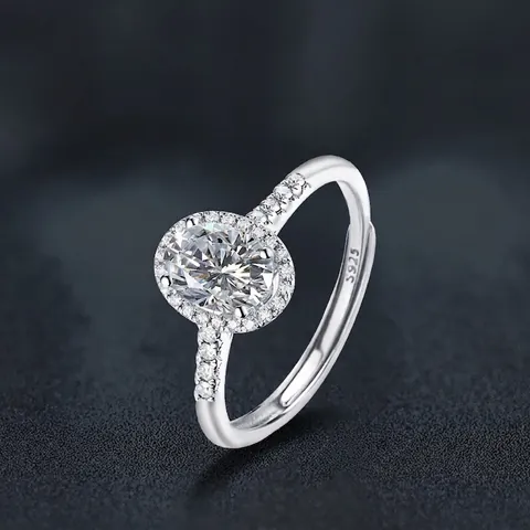 925 Sterling Silver Moissanite Oval Ring For Women Adjustable Fashion Jewelry Elegant Wedding Ring Gift