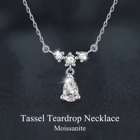 925 Sterling Silver Water Drop Moissanite Pendant Necklace For Women Moissanite Tassel Clavicle Chain Luxury Jewelry Gift