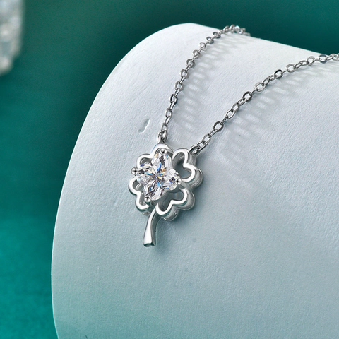 925 Sterling Silver Moissanite Clover Pendant Necklace Elegant Luxury Flower Design Jewelry With GRA Certificate Gift Box For Women