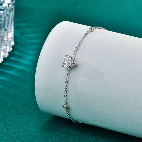 925 Sterling Silver Heart Moissanite Bracelet D Color 3EX Cut Simple Heart Pendant Link Bracelet For Women Wedding Jewelry
