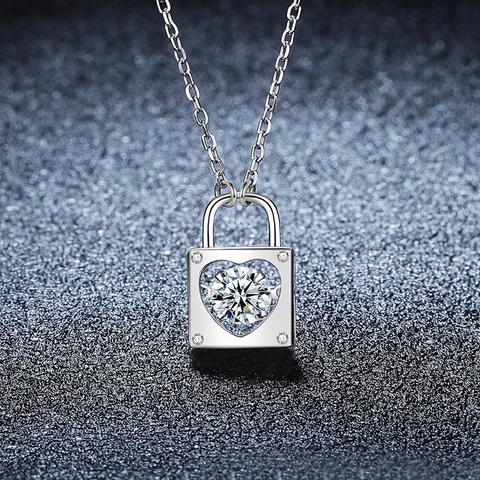 925 Sterling Silber Moissanit Halskette Tanzende Herz Schloss Anhänger Herzschlag Schmuck Halsketten Für Damen Valentinstag Geschenk