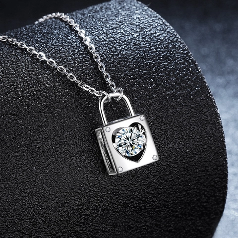 925 Sterling Silber Moissanit Halskette Tanzende Herz Schloss Anhänger Herzschlag Schmuck Halsketten Für Damen Valentinstag Geschenk