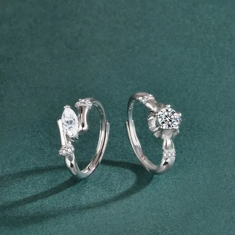 S925 Sterling Silver Moissanite Adjustable Ring For Women Men Bamboo Knot Design Fashion Jewelry Wedding Engagement Gift