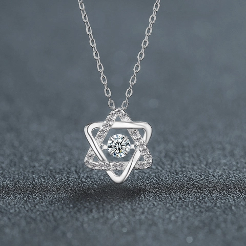 S925 Ασήμι Sterling Μωασσανίτης Εξάγραμμο Μενταγιόν Κολιέ Dancing Stone Αστέρι Κοσμήματα Κομψή Ρυθμιζόμενη Αλυσίδα Κλείδας Δώρο Γυναίκες