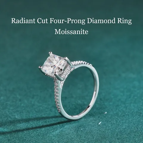 Luxueuse Bague en Argent Sterling S925 avec Moissanite pour Femmes Taille Radiant Bague de Mariage Moissanite Pavée Bijoux
