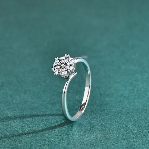 Elegant S925 Sterling Silver Moissanite Ring For Women Twisted Bypass Band Six Claw Snowflake Engagement Wedding Ring Jewelry