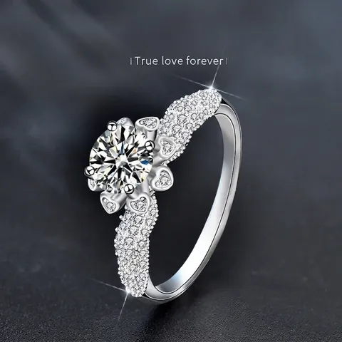 925 Sterling Silver Moissanite Ring For Women Heart Shaped Flower Wedding Ring Brilliant Round Moissanite Engagement Jewelry