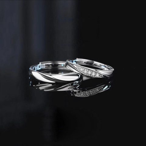 S925 Sterling Zilver Rimpeling Möbius Koppelringen Voor Vrouwen Mannen Moissaniet Ingelegd Effen Ring Verstelbare Sieraden