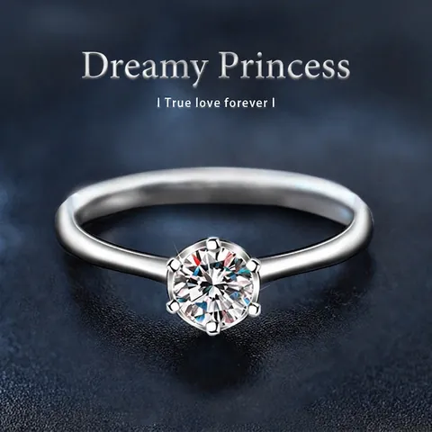 Anillo de Moissanita de Plata de Ley 925 Clásico para Mujer Engaste de Seis Garras Anillo de Compromiso de Moissanita Con Certificado GRA Color D VVS1 Joyería Minimalista
