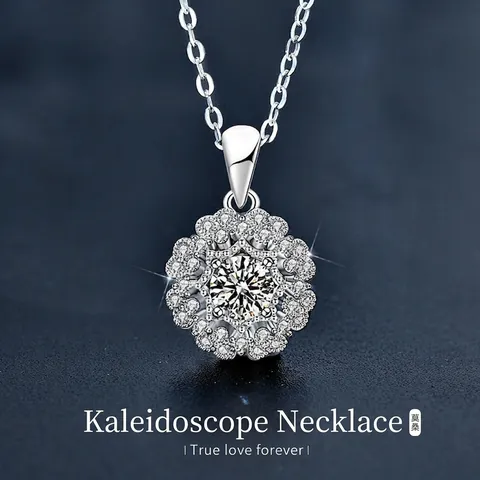 925 Sterlingsilber Kaleidoskop Moissanit Halskette Für Damen Blütenblatt Anhänger Herzform Strass Choker Schmuck